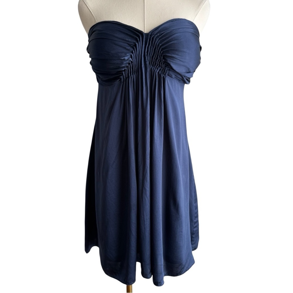 Miss Minuet 100% Silk Strapless Dress Sz M Navy Blue Mini Formal Prom Event GUC